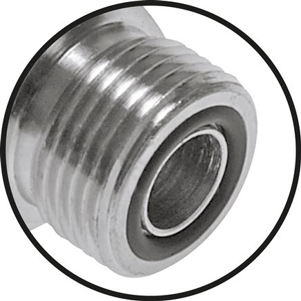 Detailweergave: Hoek- ORFS-inschroefbare schroefverbinding (G-tap), staal verzinkt