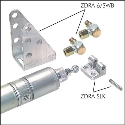 Voorbeeldig Afbeelding: ZDRA 6/SWB (zwenkbevestiging met hoek-buiskoppeling), ZDRA SLK (zwenklager voor zuigerstang)